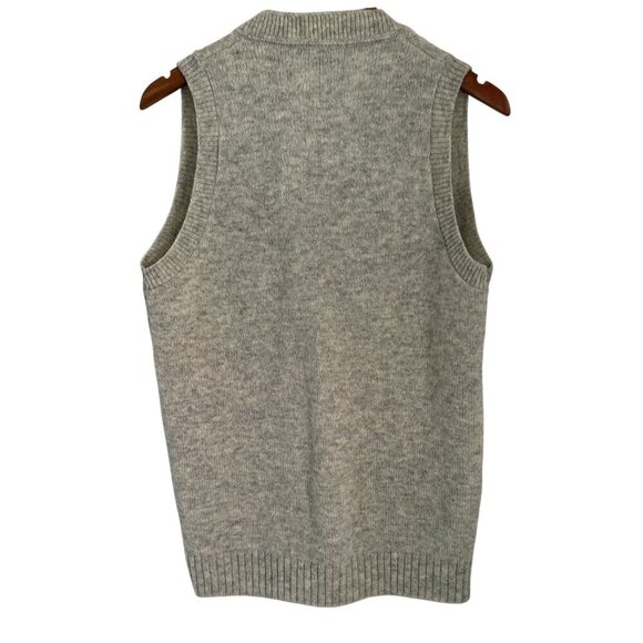 Bloomingdales Sutton Sweaters Shetland Wool Vest Gray Wool Leather Buttons - Picture 6 of 9